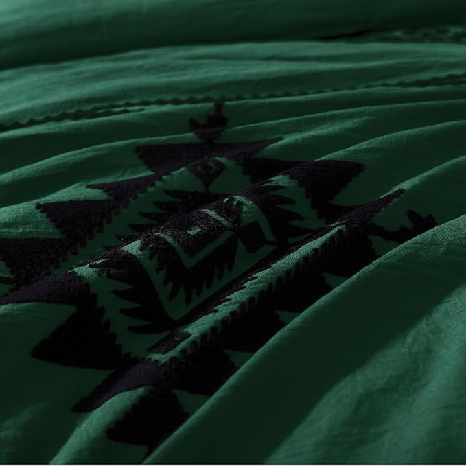 MaiRêve Embroidery King Size Comforter Set Emerald Green, Boho Farmhouse Western Bedding Set 7 Pieces, All Season Bed in A Bag Comforter Set with Sheets, Pillowcases & Shams