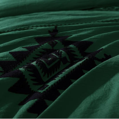 MaiRêve Embroidery King Size Comforter Set Emerald Green, Boho Farmhouse Western Bedding Set 7 Pieces, All Season Bed in A Bag Comforter Set with Sheets, Pillowcases & Shams