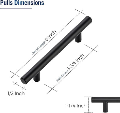 JOY DECOR 30 Pack Cabinet Handles, Black Cabinet Pulls, 3-3/4 in Hole Center Kitchen Hardware, Stainless Steel T Bar Handles for Dresser Drawers