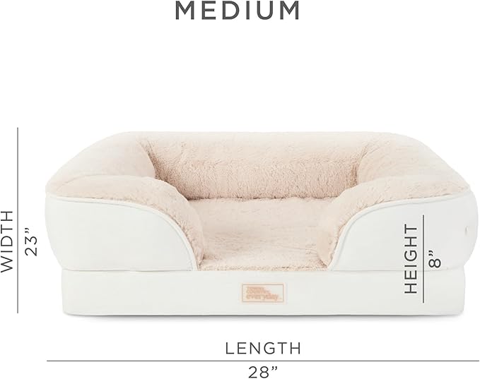 TOWN & COUNTRY EVERYDAY CuddleTown Comfy Solid Bolster Sofa Pet Bed, Supportive & Calming Egg Crate Foam, Non-Slip Bottom, Machine Washable Cover, Cream, Medium 28"x23"x8"-Mewly Pet