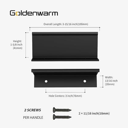 goldenwarm 100 Pack Black Finger Edge Pulls Drawer Finger Pulls Matte Black Kitchen Hardware Handles Bedroom Dresser Drawers,3in Hole Center