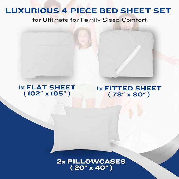 DREAMCARE Full Size Sheets - Cooling Bed Sheets - 4pcs Set - up to 15" Deep Pocket Full Sheet Set - Sheets Full Size Bed - Soft & Long Lasting 100% Fine Brushed Polyester with Side Pocket - White