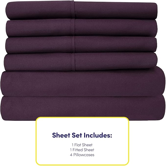 Sweet Home Collection 6 Piece 1500 Supreme Collection Brushed Microfiber Deep Pocket Sheet Set-2 Extra Pillow Cases, Great Value, Rv Short Queen, Purple