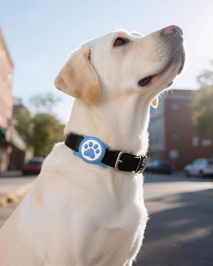 IP68 Waterpoof Dog Airtag Holder, Stretchy Silicone Full Body Covered Apple Air Tag Holder for Dog Cat Collar Fit All Width Collar (Blue, 1 Pack)-Mewly Pet