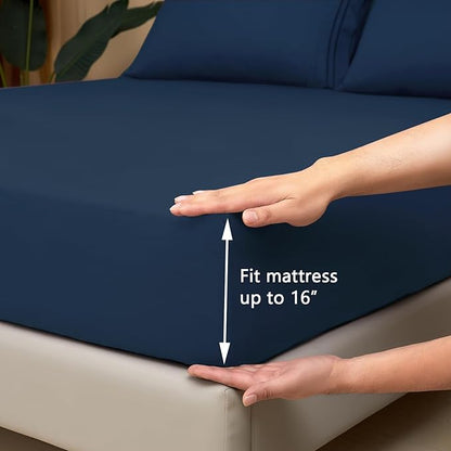 Mejoroom California King Size Sheet Set - Soft Microfiber Bed Sheets,Deep Pocket Fitted Sheet, Breathable, Wrinkle & Fade Resistant - 4 Piece (California King,Navy)