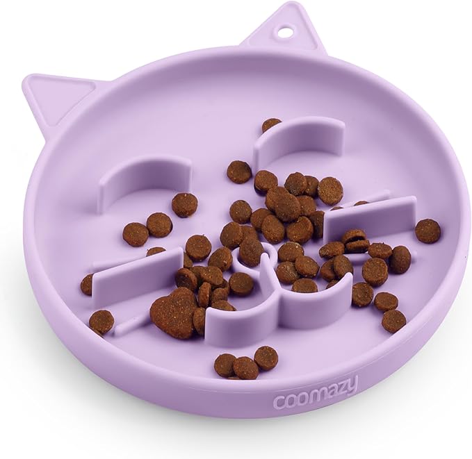 Coomazy Silicone Slow Feeder Dog Cat Bowls, Interactive Puzzle Toy for Pets Dry/Wet Food Training, Keeps Dogs Cats Busy, Prevents Puppy Kitty Overeating (Purple, 0.8 Cup)-Mewly Pet