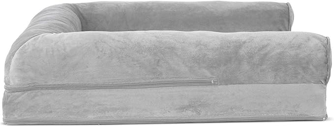 Furhaven Orthopedic Dog Bed for Large/Medium Dogs w/ Removable Bolsters & Washable Cover, For Dogs Up to 55 lbs - Faux Fur & Velvet Sofa - Smoke Gray, Large-Mewly Pet
