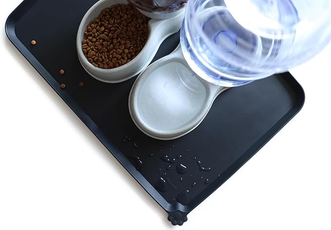 Hoki Found Large Silicone Pet Food Mats Tray - Non Slip Dog Cat Bowl Mats Placemat - Pet Feeding Mat - Pet Water Mats for Floors- Waterproof Dog Cat Food Mats - Black-Mewly Pet
