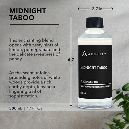 Midnight Taboo Diffuser Oil, Inspired by Luxury Hotels, 16.9 FL Oz, 500 mL, Hotel Scent for Home, Office, Bathroom, Aromatherapy Essential Oil, Lemon & Pomegranate Scents.