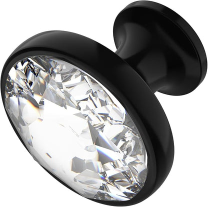 Alzassbg 6 Pack Clear Crystal with Matt Black Base Cabinet Knobs, 1-3/8 Inch (35mm) Diameter Cabinet Hardware Round Crystal Knobs for Drawers AL1011MB