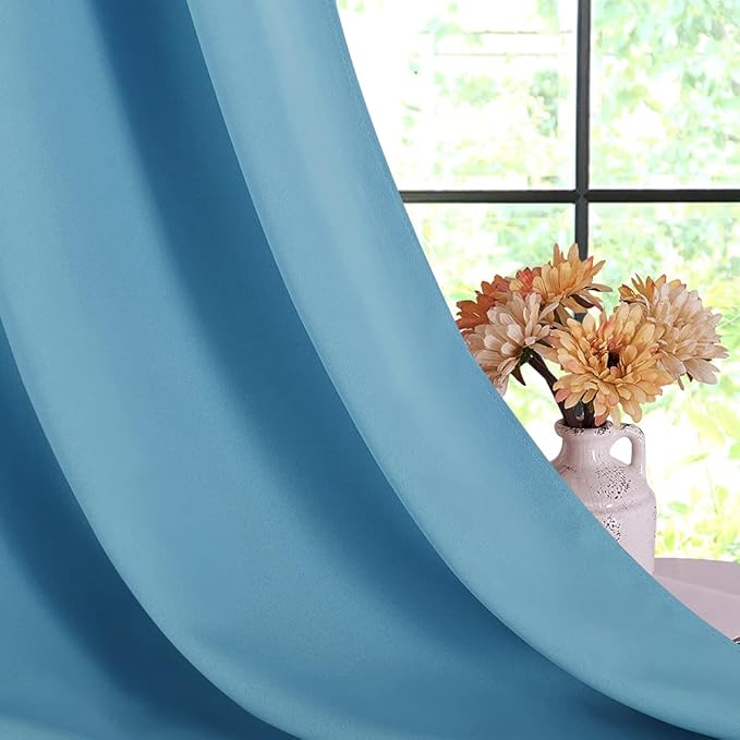 NICETOWN Bedroom Blackout Draperies Panels, 2 Panels, 42 x 72 Inch, Teal Blue, Three Pass Microfiber Noise Reducing Thermal Insulated Solid Ring Top Window Curtains