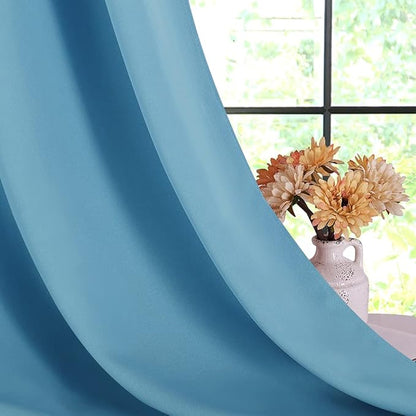 NICETOWN Bedroom Blackout Draperies Panels, 2 Panels, 42 x 72 Inch, Teal Blue, Three Pass Microfiber Noise Reducing Thermal Insulated Solid Ring Top Window Curtains