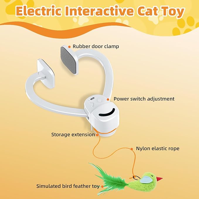 Interactive Cat Toys for Indoor Cats Automatic Electric Flying Bird Feather Wand Toy - Best Kitten & Adult Cat Enrichment Stimulation Toy Hanging Electric Kitty Toys for Bored Cats（Bright White）-Mewly Pet