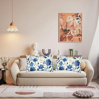 Outdoor Pillows Blue Pillow Covers 16x24 Inch Set of 2 Throw Pillow Covers, Scandinavian Throw Pillows, Lumbar Pillows Cushion Covers Decorative Pillow Covers for Couch Garden Patio Furniture J334