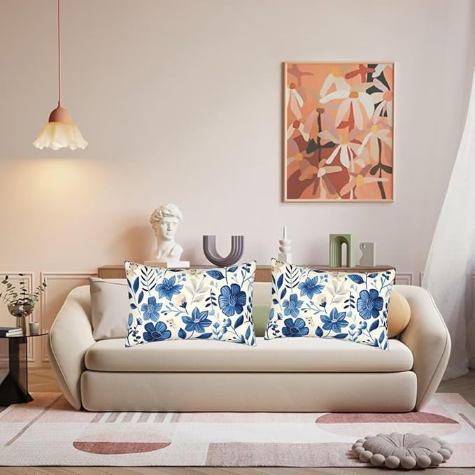 Outdoor Pillows Blue Pillow Covers 16x28 Inch Set of 2 Throw Pillow Covers, Scandinavian Throw Pillows, Lumbar Pillows Cushion Covers Decorative Pillow Covers for Couch Garden Patio Furniture J334