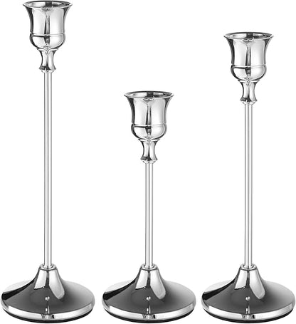 Candlestick Holders Taper Candle Holders, Set of 3 Silver Candle Holder Set, Vintage Table Centerpiece for Wedding Christmas Holiday