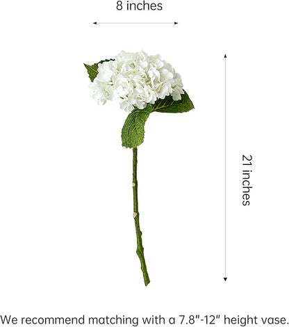 4pcs 21" Faux White Hydrangeas Artificial Flowers, Real Touch Silk Hydrangea Flowers with Stems for Bridal Wedding Bouquet Party Home Decor