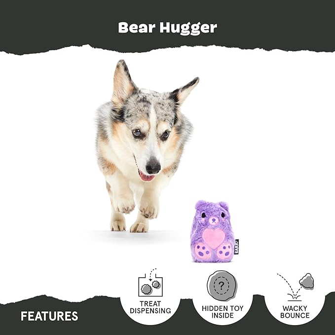 Barkbox Bear Hugger Dog Toy for Aggressive Chewers | 2-in-1 Plush & Rubber Treat-Dispensing Toy for Small Dogs | Puppy Teething Toys & Dog Toys to Keep Them Busy-Mewly Pet