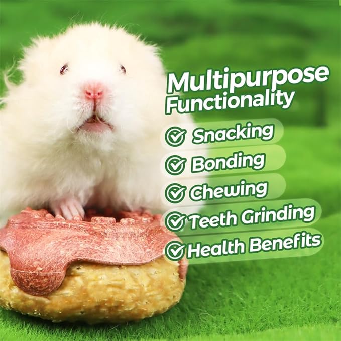 TEEWY 3PCS Guinea Pig Toys, Prevent Teeth Overgrowth, Natural Vegetables and Timothy Grass, Hamster Chew Toys, Guinea Pig Chew Toys, Chinchilla Toys, Donut-Shaped-Mewly Pet