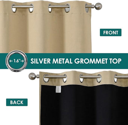 ChrisDowa 100% Blackout Curtains for Bedroom with Black Liner, 2 Thick Layers Total Blackout Thermal Insulated Grommet Small Window Curtains 2 Panels Set (Beige, 42 x 45 Inch)