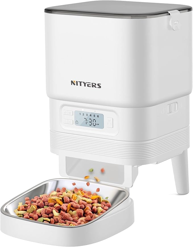 Automatic Cat Feeders - Nityers 4L Dog Automatic Feeders with Stainless Steel Bowl,1-6 Meals Per Day, Programmable Portion Size, Detachable Washable, Auto Pet Feeder for Cats and Dogs-Mewly Pet