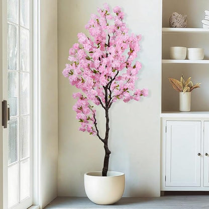 Artificial Pink Cherry Blossom Tree 7 FT Faux Flowering Trees Fake Cherry Blossom Decorative Tree Indoor for Home Decor