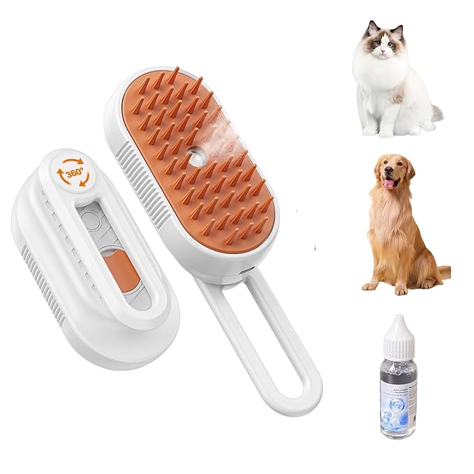 Steam Cat Brush Dog Steam Brushes for Indoor Cats 4 in 1 Rechargeable Enhanced Spray Steamy Brush Massage Anti Static Cleaning Shedding Combing All Hair Types Long Lasting Cloud Care (white)-Mewly Pet