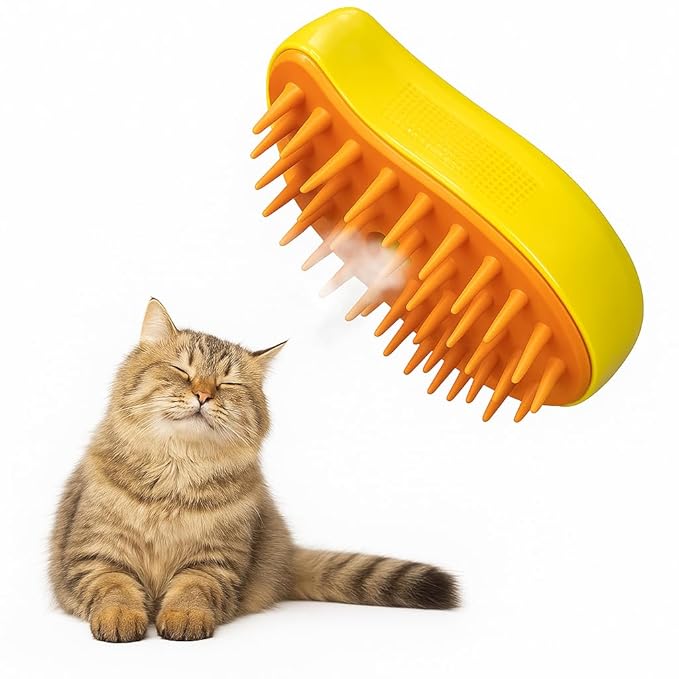 Steam Cat Brush for Indoor Cats – Mist Spray Comb for Shedding & Hair Removal | Silicone Pet Grooming Tool for Long-Haired Cats & Dogs-Mewly Pet