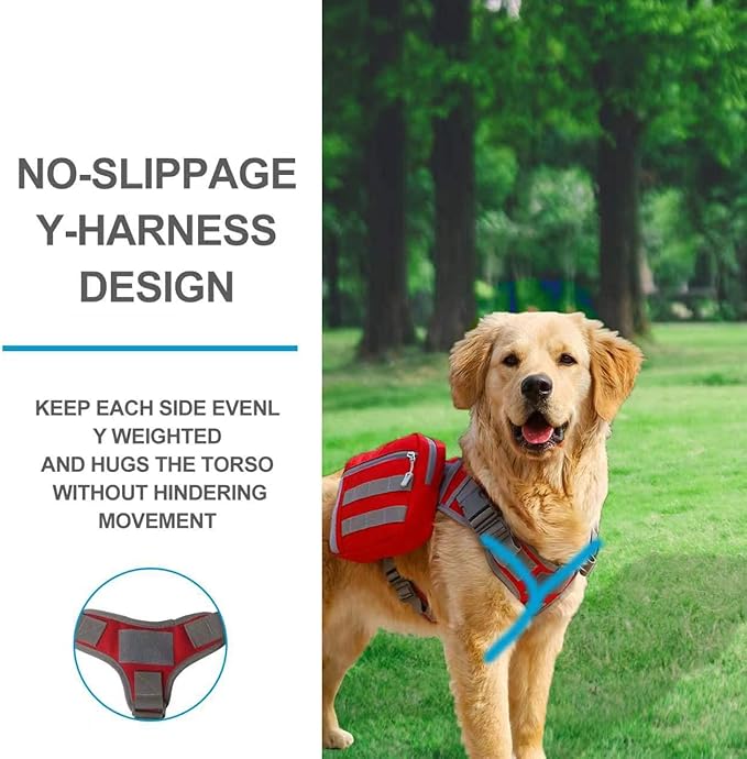 BYGD Dog Hiking Backpack, Dog Backpack for Medium to Large Dogs, with Large Capacity, 2 Spacious Side Bags for Walking, Training, Running, Harnessing Outdoor Hiking (L XL Red).-Mewly Pet