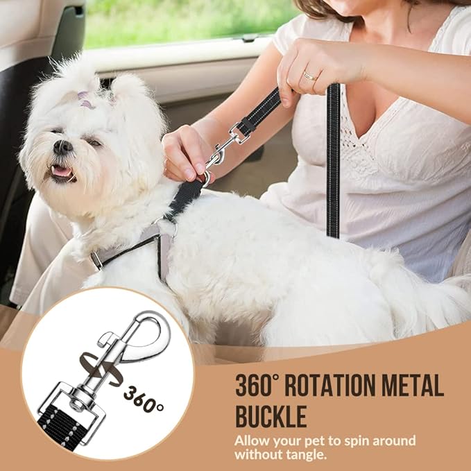 SlowTon Dog Seat Belt for Car, 2 Pack Dog Car Harness Seatbelt Adjustable with Elastic Bungee Buffer, 2 in 1 Pet Car Leash Headrest Restraint Dog Reflective Safety Tether (S, Black, Headrest+Clip)-Mewly Pet