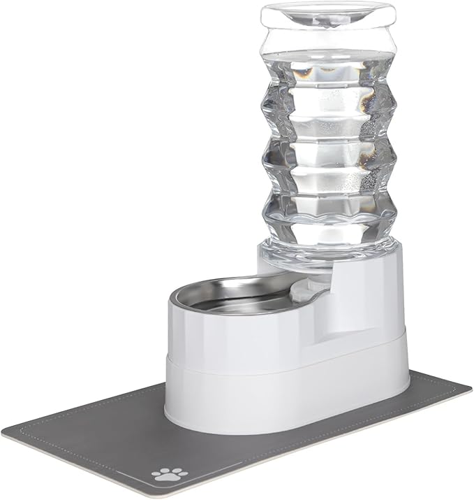 Sfozstra Large Dog Water Dispenser: 8L Automatic Stainless Steel White Water Feeder with Waterproof Pad - Raised Edge Water Dispenser for Dogs & Cats Easy Clean-Mewly Pet