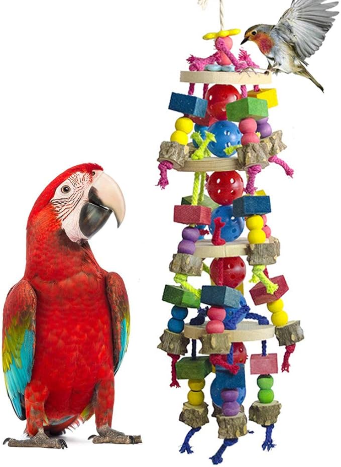 Deloky Large Parrot Toys - Natural Wood Large Bird Chewing Toys Suggested for Macaws cokatoos,African Grey and a Variety of Large Amazon Parrots-Mewly Pet