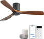 Sofucor 52 Inch Smart Ceiling Fan Without Lights Flush Mount Solid Wood Ceiling Fan with Alexa/Google Assistant/APP/Remote Control-Modern Outdoor Ceiling Fans No Light for Bedroom/Patio, Brown Black