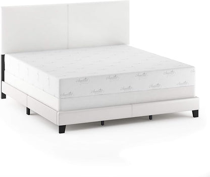 FURINNO Pessac PU Leather Upholstrered Platform, King, White