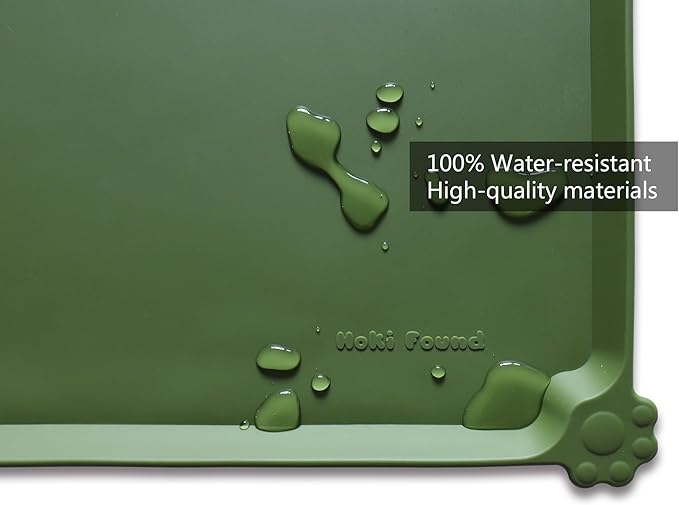 Hoki Found X-Large Silicone Pet Food Mats Tray - Non Slip Dog Cat Bowl Mats Placemat - Pet Feeding Mat - Waterproof Dog Food Mats -Pet Water Mats for Carpet -Dark Olive-Mewly Pet