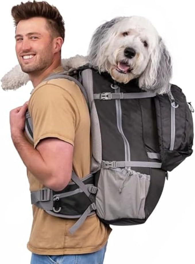 K9 Sport Sack Kolossus - X-Large, Black - The Big Dog Backpack - Ideal for Dogs 23-25” Long - Fully Adjustable Pet Carrier - Doubles as a Professional-Grade 60L Hiking Pack-Mewly Pet