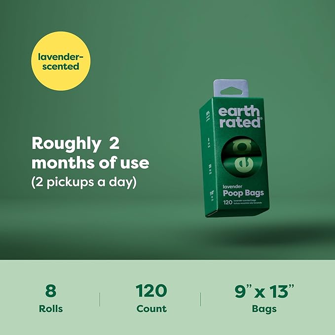 Earth Rated Poop Bags for Dogs Guaranteed Leak Proof and Extra Thick Waste Bag Refill Rolls, Lavender Scented, 120 Count-Mewly Pet