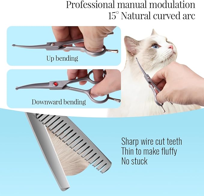 4.5" Dog Grooming Scissors - 2pcs Curved Scissors & Thinning Shears for Small Dog, Cat Face & Paws - Japan 440C (2Kit)-Mewly Pet