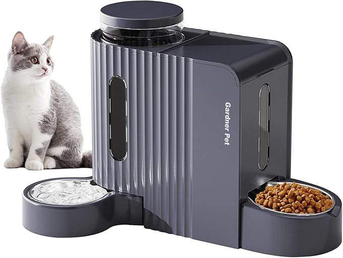 Gardner Pet Automatic Gravity Cat Food Feeder and Water Dispenser Stainless Steel Two-in-One Set Large Capacity Dispenser for Medium, Large Dogs, Puppies, Kittens, Rabbits-(1.6 Gallons x 2)-Mewly Pet