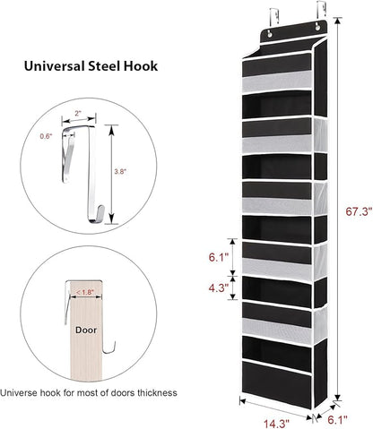 Univivi Door Hanging Organizer Nursery Closet Cabinet Baby Storage with 6 Large Compartments and 8 Side Pockets for Cosmetics, Toys and Sundries (Black)