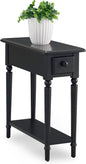 Leick Home Narrow End Table, Solid Wood, Black, 1 Drawer, 1 Display Shelf, Small Size, Easy Assembly, 10.01 in W x 23.46 in D x 23.98 in H, 20017-BK