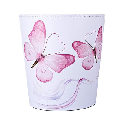 10L/2.64 Gallon PU Leather Trash Can Decorative Waterproof Wastebasket Paper Basket Garbage Bin for Home Office Bathroom - Pink Butterfly