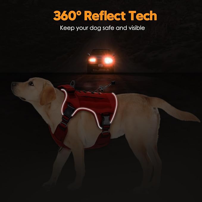 Heavy-Duty Tactical Dog Harness for Large Dogs, No Pull Adjustable Reflective Pet Vest with Molle System, K9 Military-Grade Control for Service Training, Outdoor & 10+ Breeds, Red, XX-Large-Mewly Pet