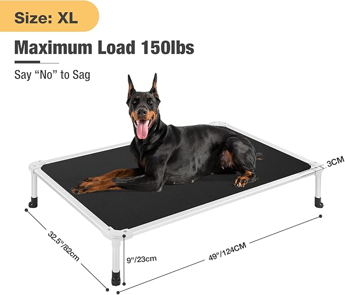 Veehoo Chew Proof Elevated Dog Bed - Cooling Raised Pet Cot - Silver Aluminum Frame and Durable Textilene Mesh Fabric, Unique Designed No-Slip Feet for Indoor or Outdoor Use, Black, X-Large, CWC2003-Mewly Pet