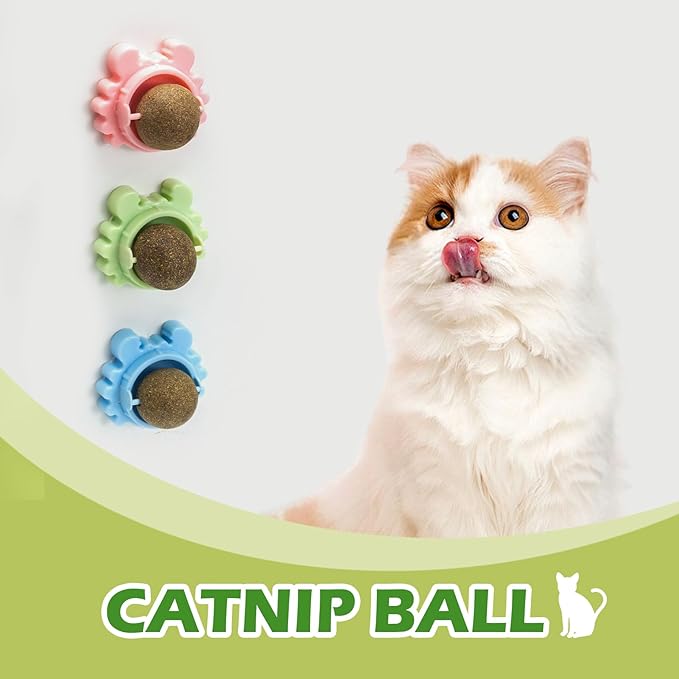 360° Catnip for Cats Wall Catnip Rollerball Licking Ball Cat Nips Mint Magic Cat Stick on Wall Crack Balls Lickable Play Chew Teeth Cleaning Pet Chew Indoor Outdoor-Mewly Pet