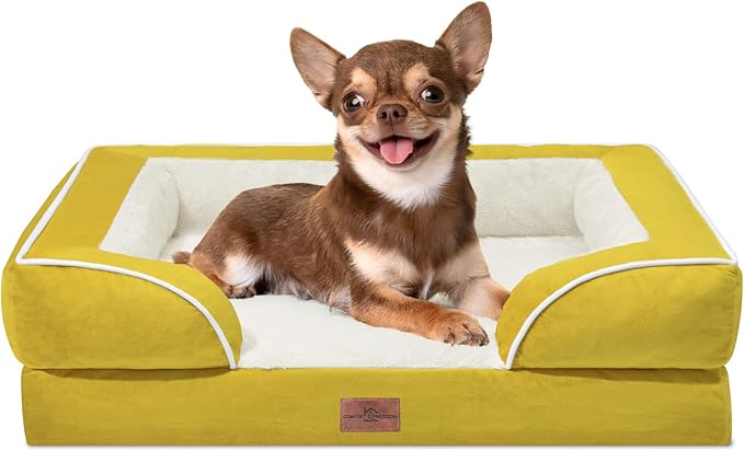Comfort Expression Small Dog Beds Waterproof Orthopedic Foam Dog Sofa Beds for Small Dogs Comfy Pet Bed with Washable Removable Cover & Non-Slip Bottom(X-Small,Spicy Mustard)-Mewly Pet