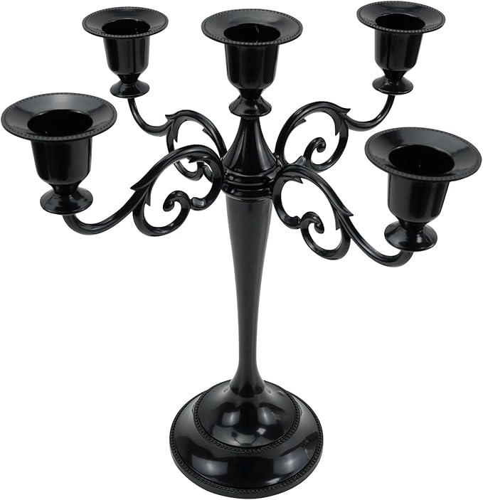 Metal Candle Holders 5 Wicks Black Candle Holders for Candlesticks Taper Candles（10.6 inch Tall Candelabra, for 1/2-1 inch Pillar Candles Diameter Each）,Candle Stand Decoration