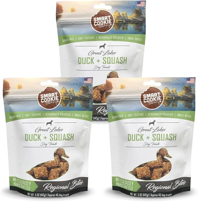 Smart Cookie All Natural Dog Treats - Duck & Squash - Training Treats for Dogs & Puppies with Allergies, Sensitive Stomachs - Soft Dog Treats, Chewy, Grain Free, Made in USA - 5oz, Pack of 3-Mewly Pet