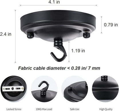 Upgraded Version 4.1Inch Light Canopy Kit Black, Chandelier Hook with Mounting Hardware, Iron Ceiling Canopy Kit for Pendant Light, Ceiling Hooks Cover Plate, Easy to Install, Varied Sizes