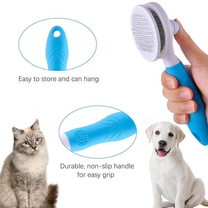 Cat Self Cleaning Slicker Brush, Pets Skin Friendly Grooming Brushes for Shedding Dogs Cats Hair Easy to Remove Loose Undercoat with Long or Short Hairs Pet Massage Tool for All Hair Type- UPGRADED-Mewly Pet